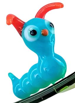 höhenverstellbarer Orchideenstab, Blatt mit Raupe -blau-